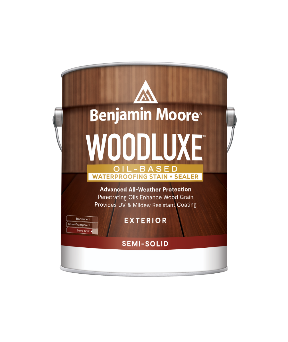 Benjamin Moore Woodluxe® Oil-Based Semi-Solid Exterior Stain available at Mallory Paints in Washington State & Idaho.