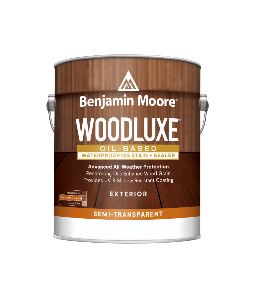 Benjamin Moore Woodluxe® Oil-Based Semi-Transparent Exterior Stain available at Mallory Paints in Washington State & Idaho.