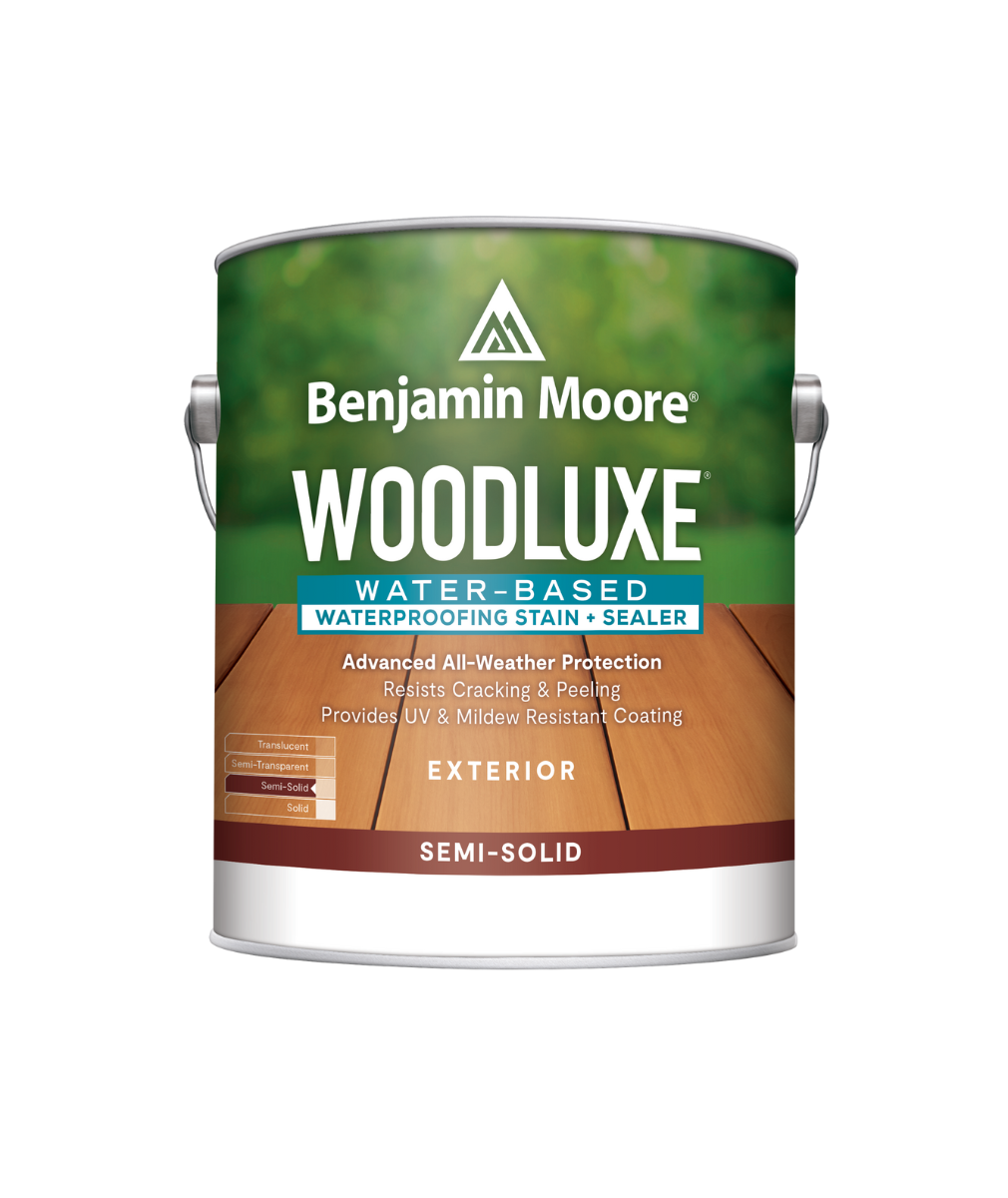 Benjamin Moore Woodluxe® Water-Based Semi-Solid Exterior Stain available at Mallory Paints in Washington State & Idaho..