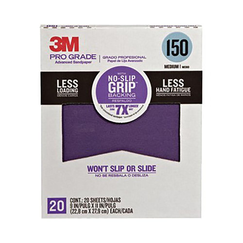 3M 20 pack of 150 grit Pro Grade Non Slip Grip Sandpaper, available at Mallory Paint Store, Washington and Idaho, USA.